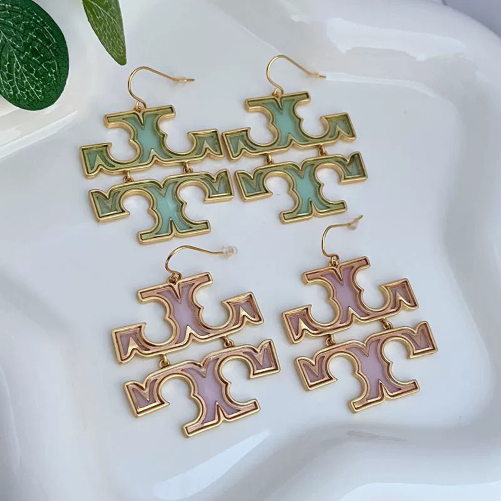 Tory Burch Candy Color Acrylic Letter Metal Earrings